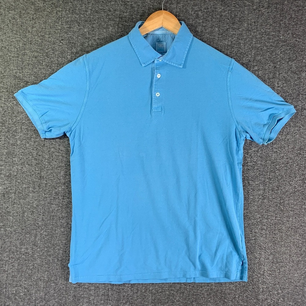 Fedeli Polo Shirt Men 56 Large Cotton Blue Pique Made In Italy Luxury Italian